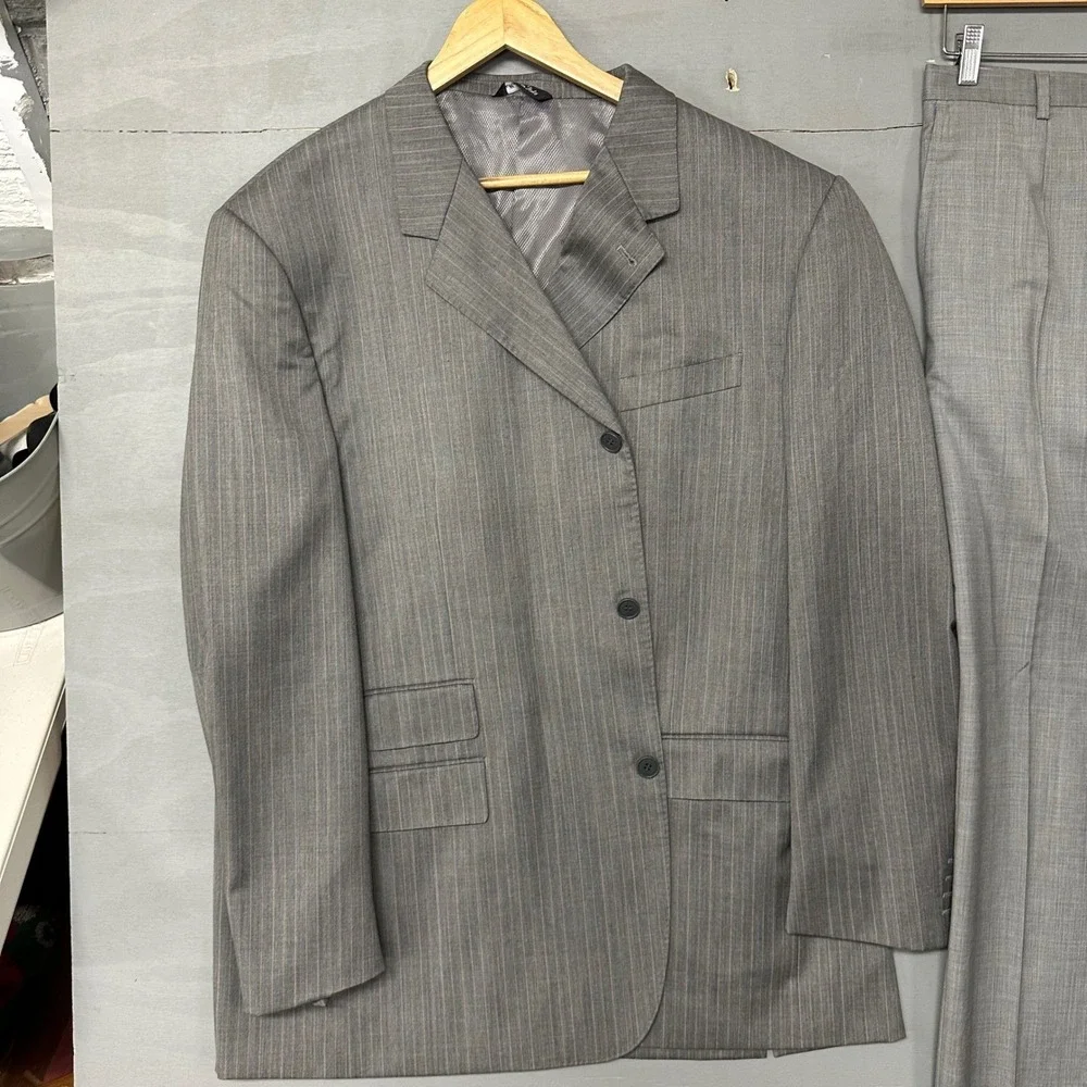 Giorgio Sanetti Mens Wool Suit Jacket and Pants Set Gray 50L‎ Made in Italy